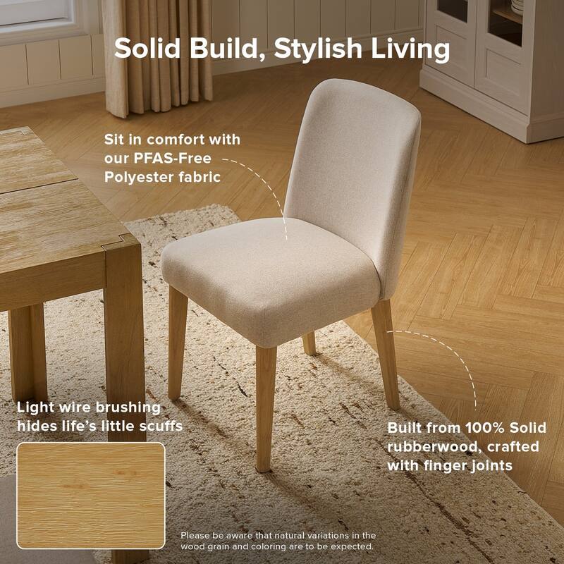 mopio Logan Upholstered Beige Dining Chair Set, Modern Farmhouse Solid Wood Dining Table Set for Dining Room Kitchen