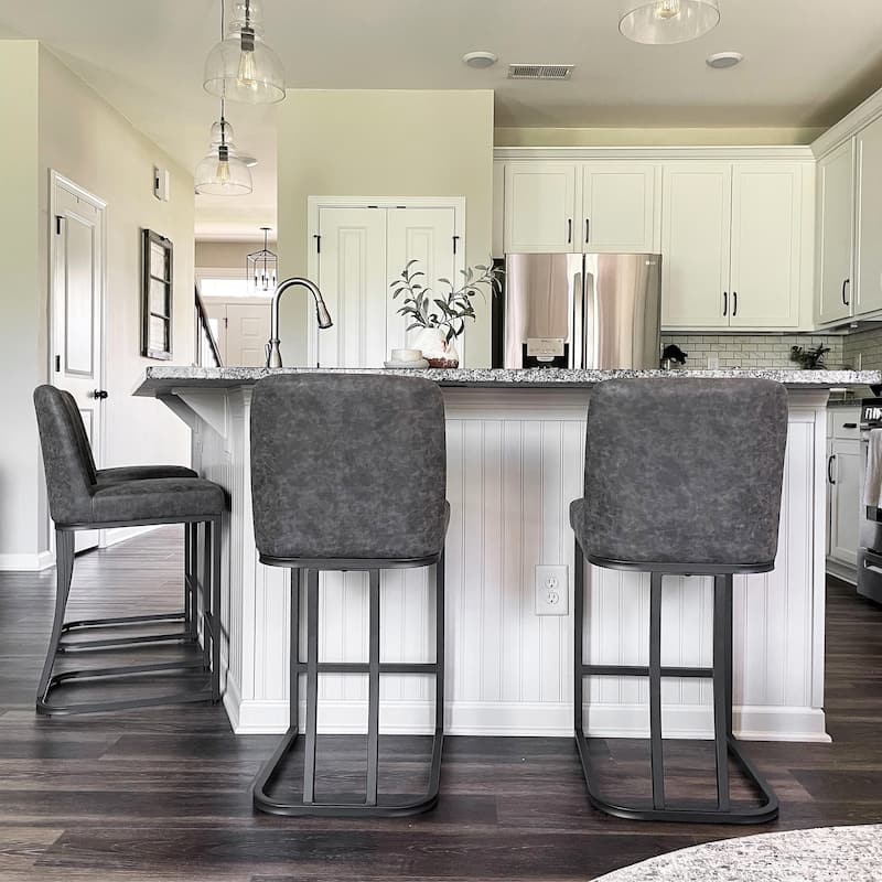 Modern Square PU Leather Bar Stool with Metal Frame