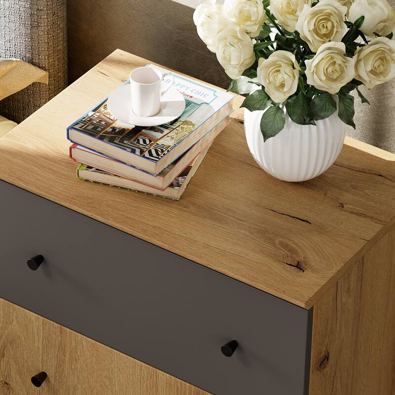 Living Room End Side Table with Drawer and Door, 23.6x15.3x32.4