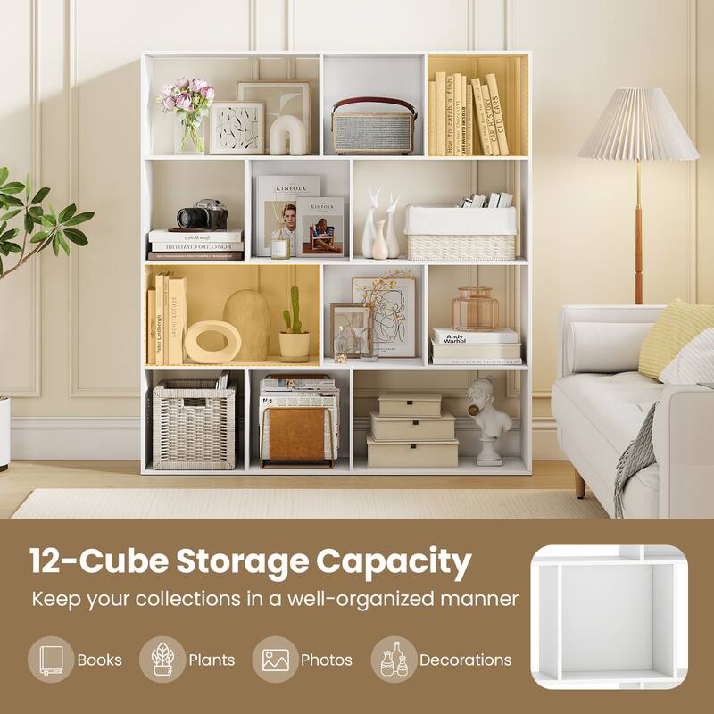 Gymax Open Shelf Bookcase w/12 Storage Compartments 2 Anti-Tip Kits