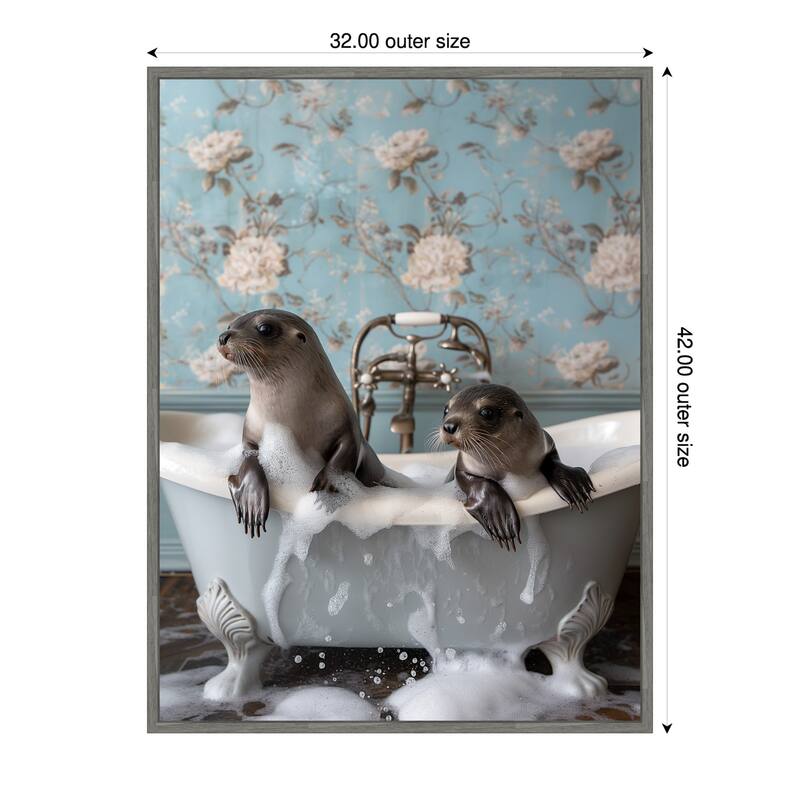 Seal Soak by Niky Rahner Framed Canvas Wall Art - 32 x 42 in
