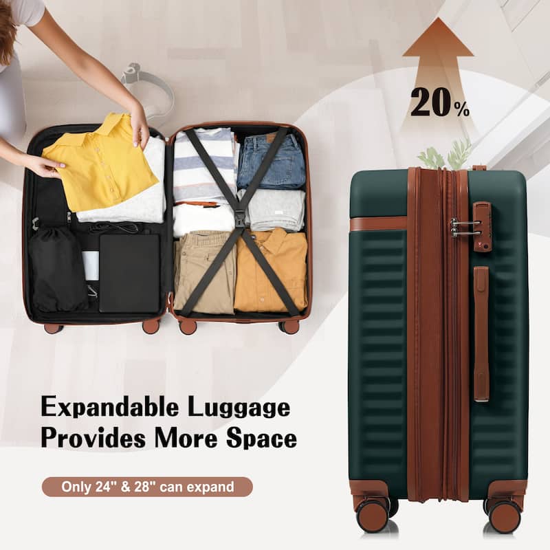 3-Piece, Modern Front-opening Luggage with USB Port and Spinner Wheels, for Boarding Travel, Dark Green