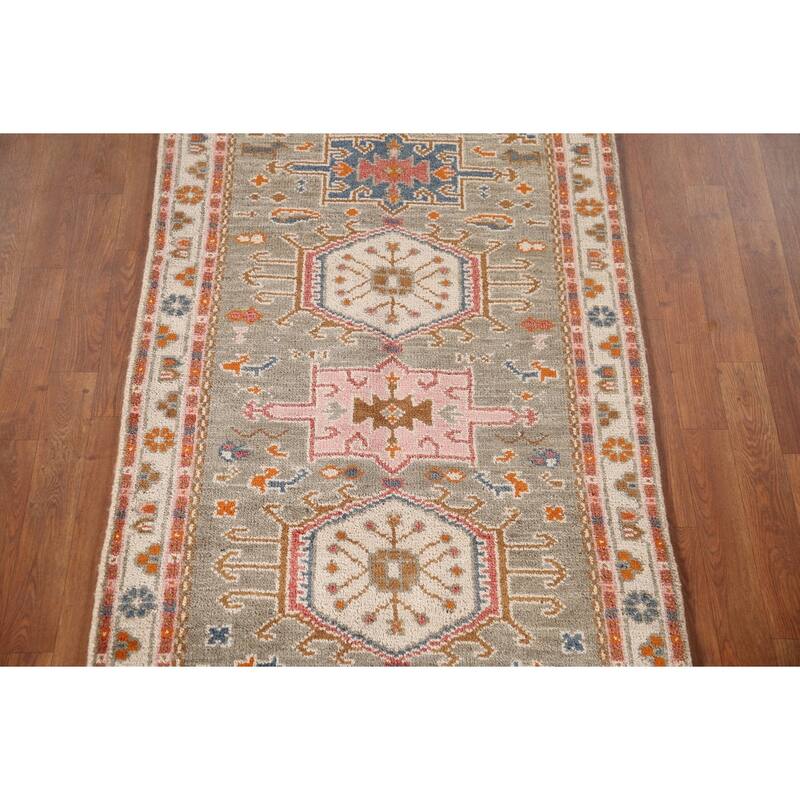 Geometric Grey Kazak Accent Rug Handmade Traditional Wool Carpet - 3'1"x 5'0"