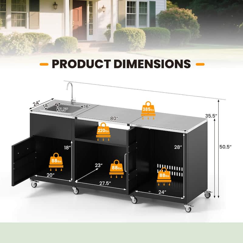 Costway 80" Outdoor Grill Table with Sink Drainage Cabinet Removable - See Details