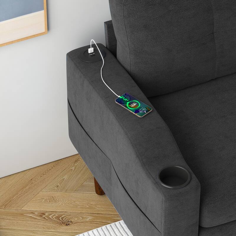78.74'' Versatile L-Shaped 3-Seater Sofa with Storage and Footstool, Built-in USB Ports, and Cup Holders