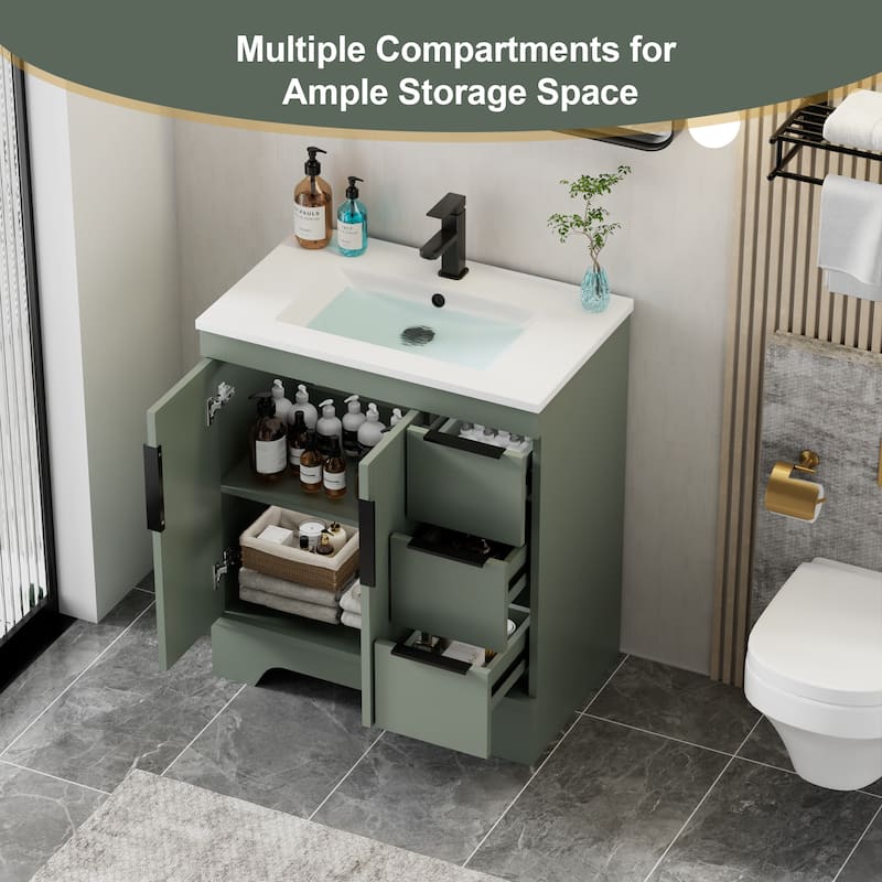 Vertical Stripes Bathroom Vanity Set with Sink Top & Faucet