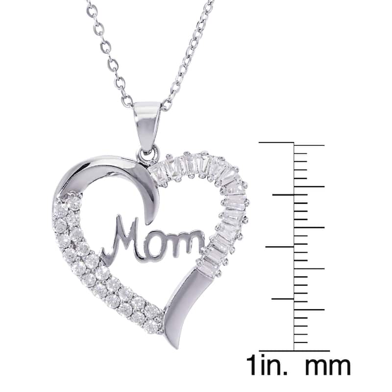 Victoria Townsend Silver Plated Mom Cubic Zirconia Heart Pendant Necklace