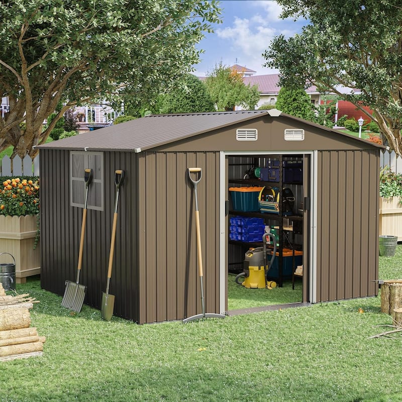 Outdoor Permanent Metal Storage Sheds for Gardening Tools, Patio Sheds Warehouse Vault - 10' x 8'