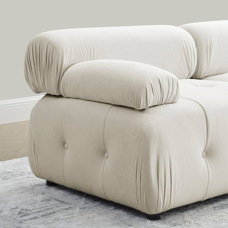 93" Velvet Modular Sectional Sofa with Button Tufting & Ottoman
