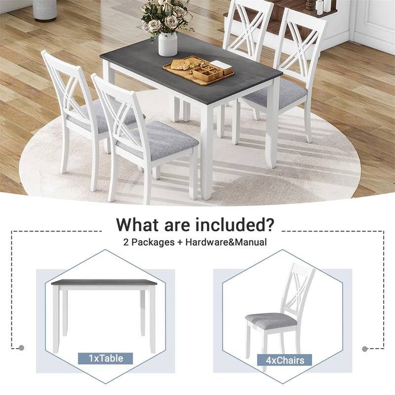 Minimalist Wood Dining Table Set with 4 X-Back Chairs（Set of 5）