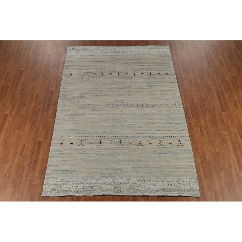 Striped Gabbeh Oriental Area Rug Handmade Wool Carpet - 6'10"x 9'9"