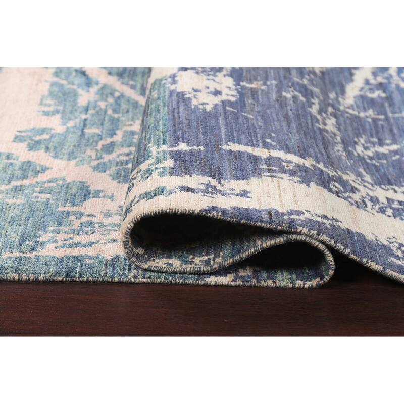 Contemporary Abstract Oriental Wool Area Rug Hand-knotted Foyer Carpet - 4'11" x 6'11"