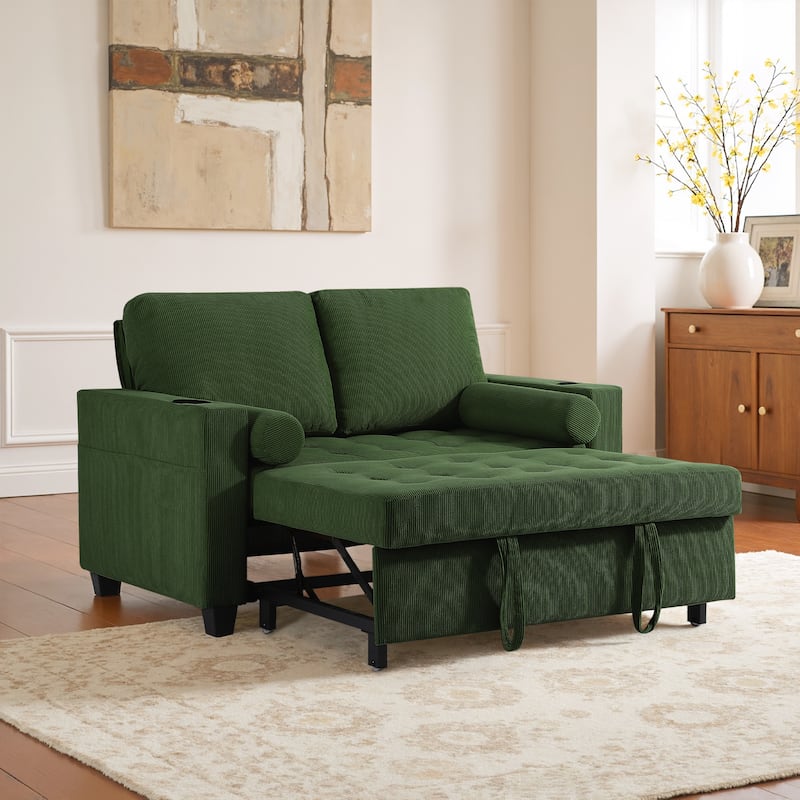 3-in-1 Pull-Out Sleeper Sofa Bed Convertible Adjustable Multi-Functional Loveseat with USB Port - Green