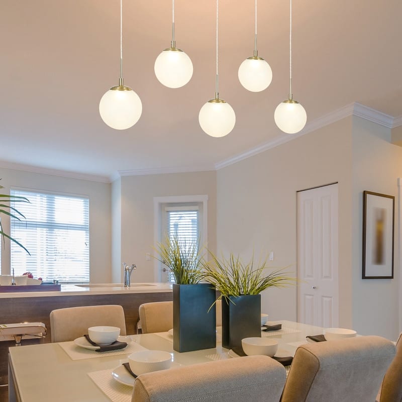 Icey Mid-Century Modern Gold LED Chandelier 31.5" 5-Light Linear Island Lights for Dining Room - 31.5" L x 4.7" W x 8" H