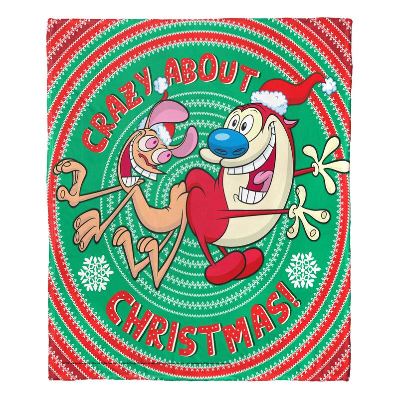 Nickelodeon Nick Rewind Ren and Stimpy Crazy about Christmas Silk Touch Throw Blanket