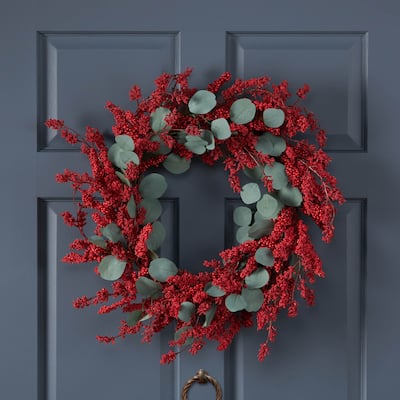 Nolta 29" Eucalyptus Artificial Wreath with Berries by Christopher Knight Home - Green + Red