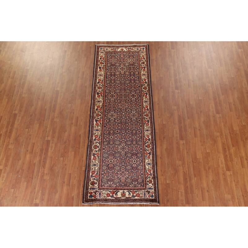 Hand Knotted Oriental 100% Wool Carpet Traditional All-Over Navy Blue & Blues Mahal Runner Rug - 10' 3'' X 3' 7''