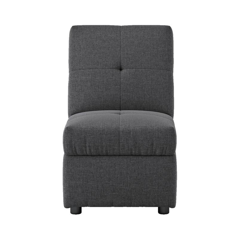 1pc Storage Ottoman Convertible Chair Fabric Upholstered Living Room - Grey