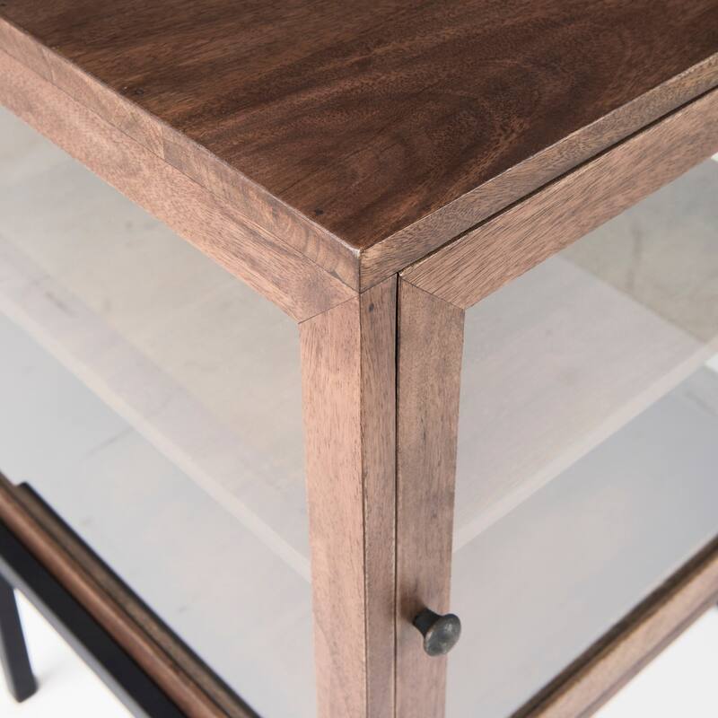 Arelius Light Brown Solid Wood w/ Black Metal Frame End/Side Table