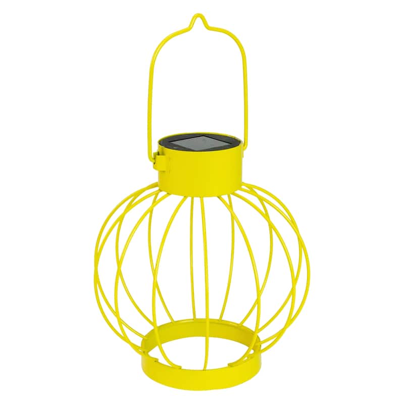 6.5" Yellow Outdoor Hanging LED Solar Lantern with Handle - 6.5