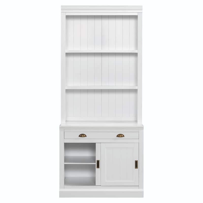 83.4" Tall Bookshelf with LED Lighting, Sliding Doors and Open Shelves