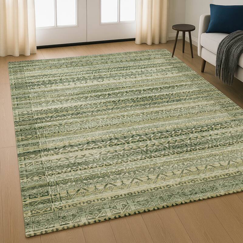 Premium Washable Super Soft Boho Stripes Mayfield Rug - Green - 8' x 10'