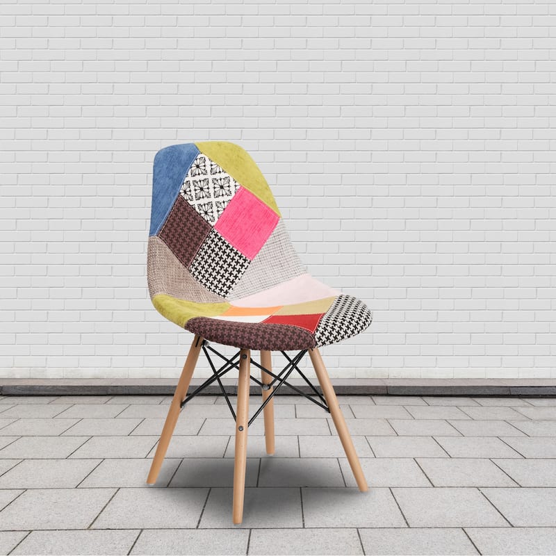 2 Pack Elon Series Fabric Chair with Wooden Legs - Milan Patchwork