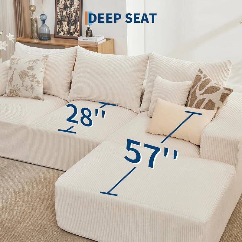 110" Oversized L-Shaped Sectional Sofa with Right Chaise, Cloud Couch with Corduroy & Memory Foam