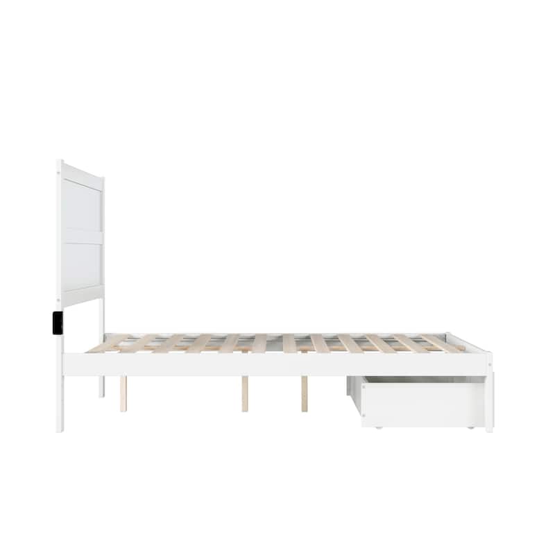 Full Size Bed with Storage Drawer - Contemporary Platform Bed Frame, White Finish