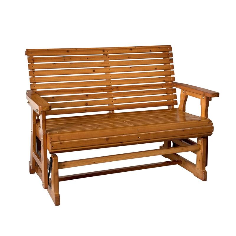 Wooden Patio Glider with High Roll Back and Deep Contoured Seat