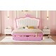 preview thumbnail 13 of 12, Full Size Upholstered Princess Bed Platform Bed with LED Lights,Crown Headboard,Drawer