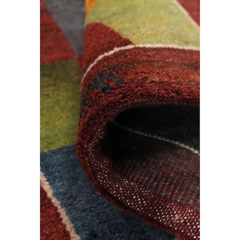 Hand Knotted Oriental 100% Wool Carpet Modern Checkered Multi-Colored Gabbeh Runner Rug - 4' 8'' X 2' 4''