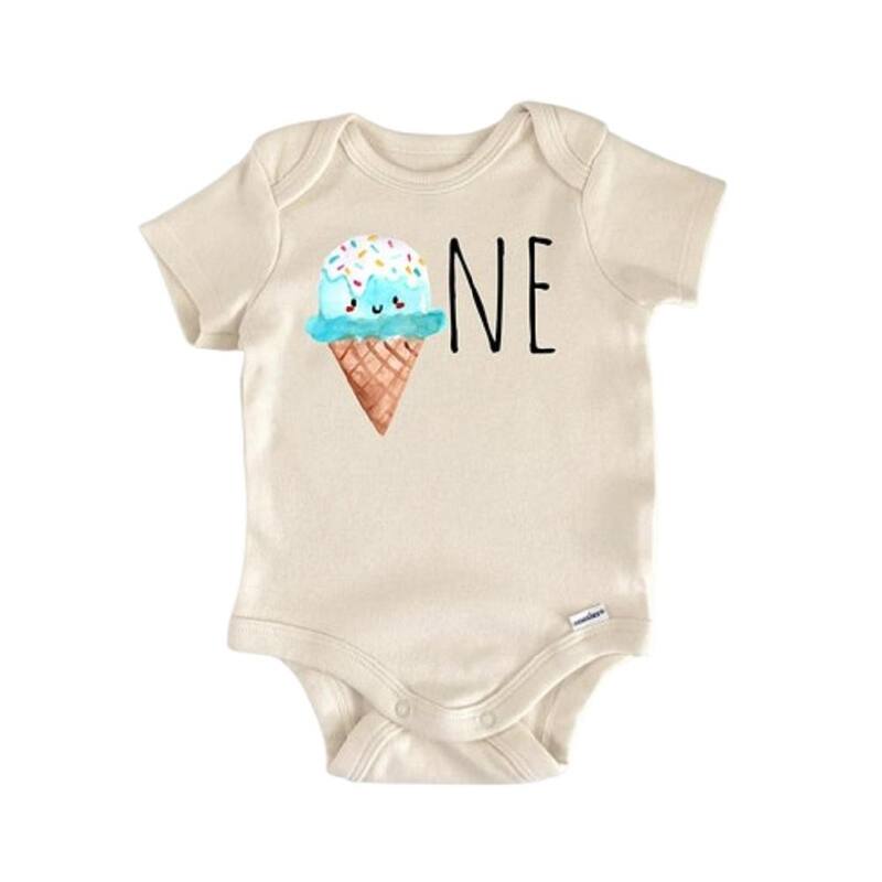 Ice Cream Birthday 1st One - Baby Boy Girl Clothes Infant Bodysuit Funny Cute Newborn - Blue - 0-3M