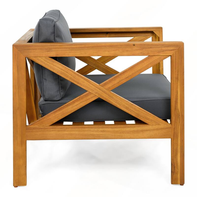 Outdoor Acacia Wood Club Wooden Armchair with Cushions Set of 2