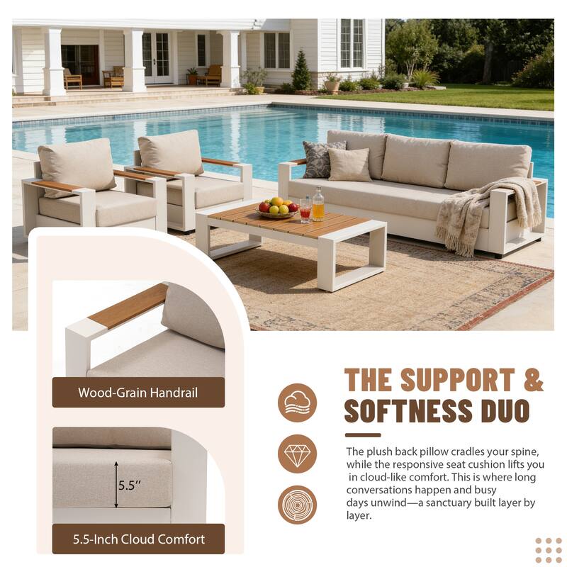 Modern Aluminum Outdoor Conversation Set with Ultra-Thick Cushions