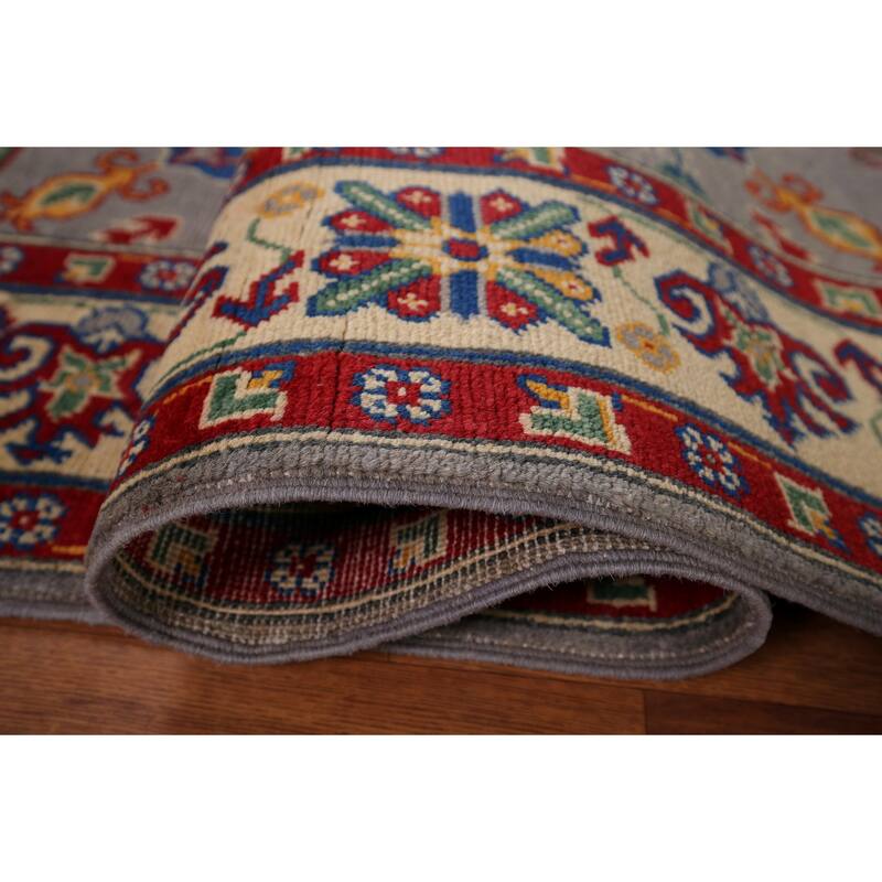 Grey Kazak Oriental Area Rug Handmade Traditional Wool Carpet - 4'10" x 6'9"
