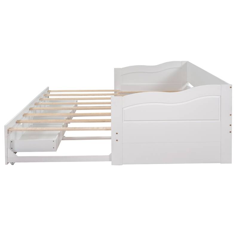 White Twin Pine Extendable Daybed with Drawers
