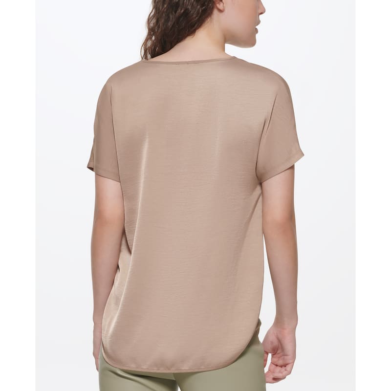 DKNY Woven V-Neck Short Sleeve Blouse