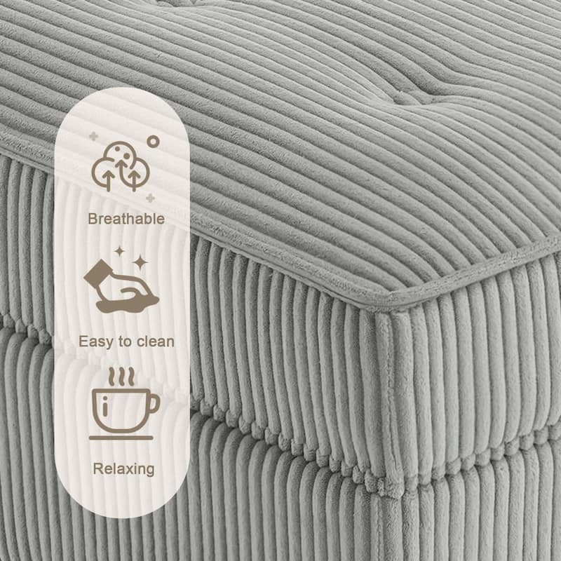 130"W Corduroy Upholstered Modular Sectional Sofa with Storage Ottoman