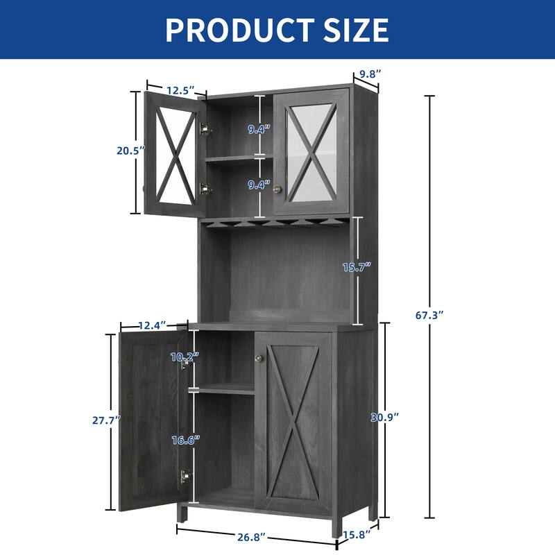 Farmhouse Bar Cabinet for Liquor and Glasses for Dining Room Kitchen Cabinet with Wine Rack