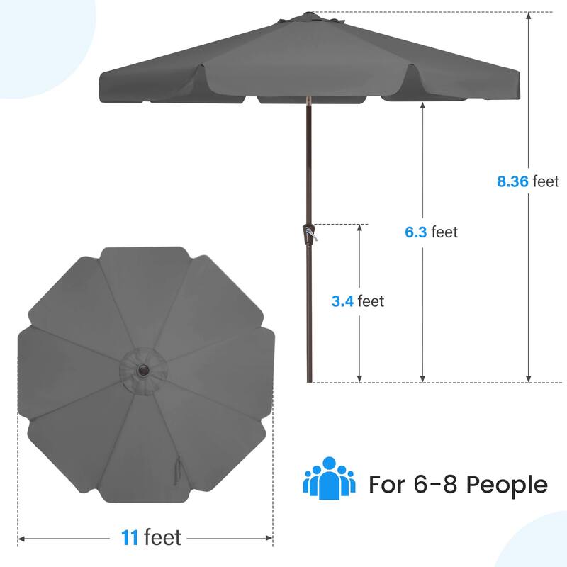 11ft Patio Market Umbrella with UV-Resistant and Sagging Edge Designed