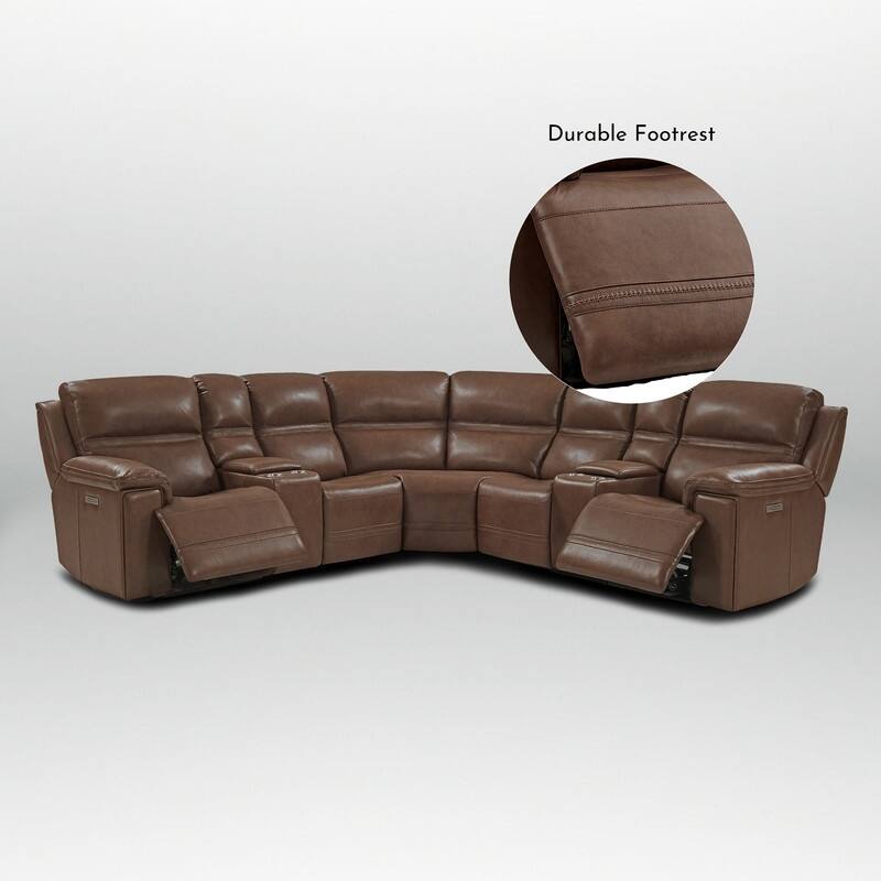 121" W Premium Genuine Leather Dual-Power Sectional Sofa with Console, Zero Gravity, Adjustable Headrest