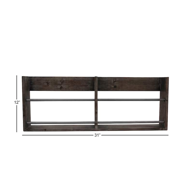 Large Rustic Style Rectangular Gray Metal & Brown Wood Wall Shelf, 31.4" x 12"