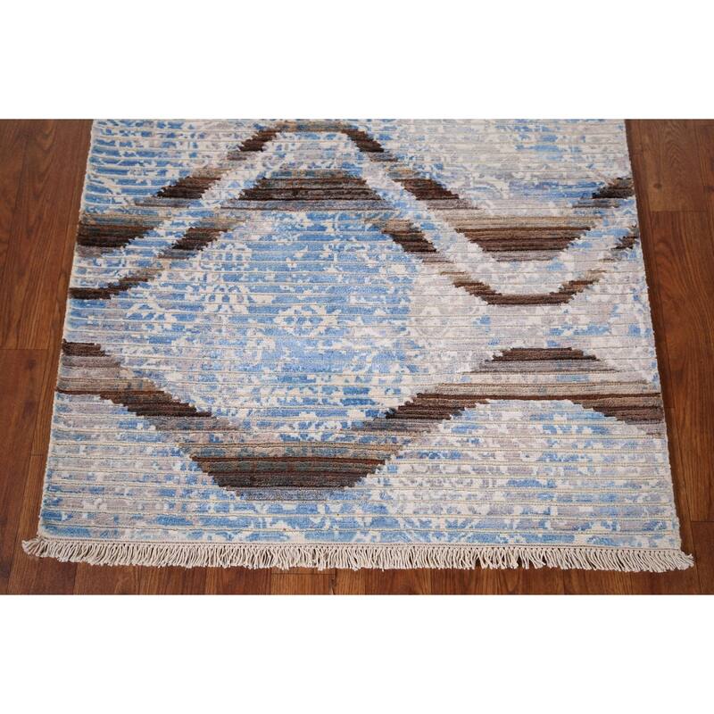 Striped Modern Abstract Accent Rug Hand-Knotted Wool Carpet - 2'9" x 5'0"