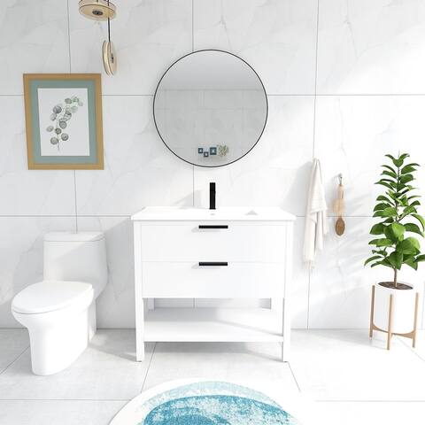 BNK 30/36 Inch Bathroom Vanity With Single Sink,Modern Bathroom Vanities With Soft Close Drawer And Shelf