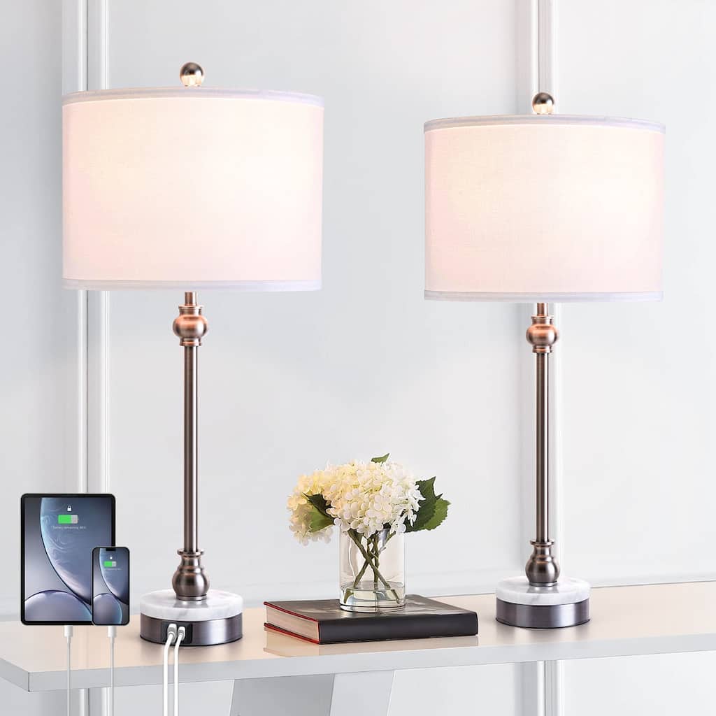 Maxax 28.5" Modern Transitional Marble Table Lamp with USB and Type-C Ports Tall Dining Lamp for Bedroom Living Room (Set of 2)
