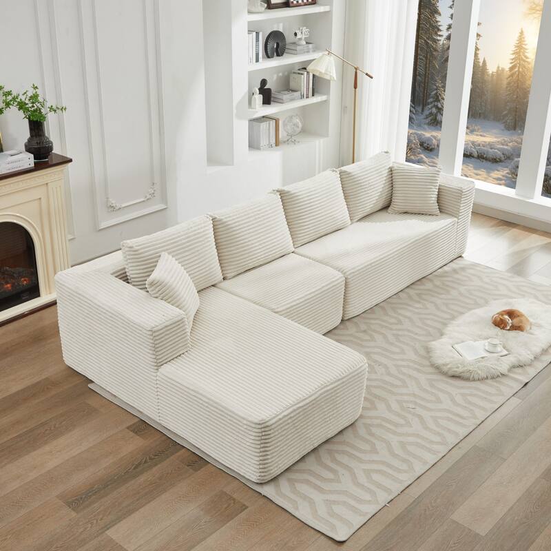 106" Modern Corduroy Sectional Sofa with Right/Left Chaise No Assembly Required