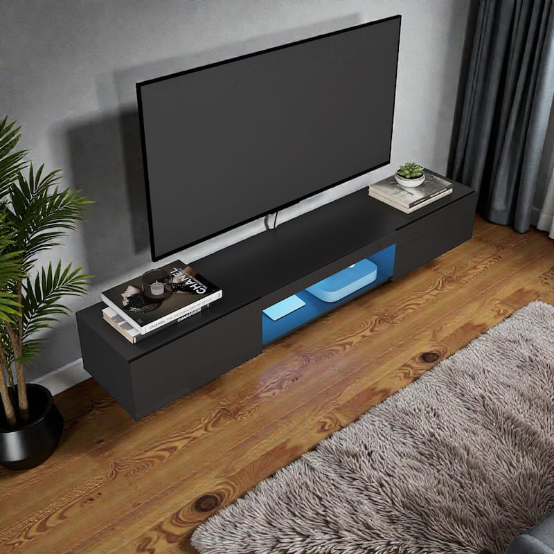 63" Floating TV Stand with 16-Color LED Lights, Wall Mounted Entertainment Center for 55-65 Inch TVs, Modern TV Cabinet