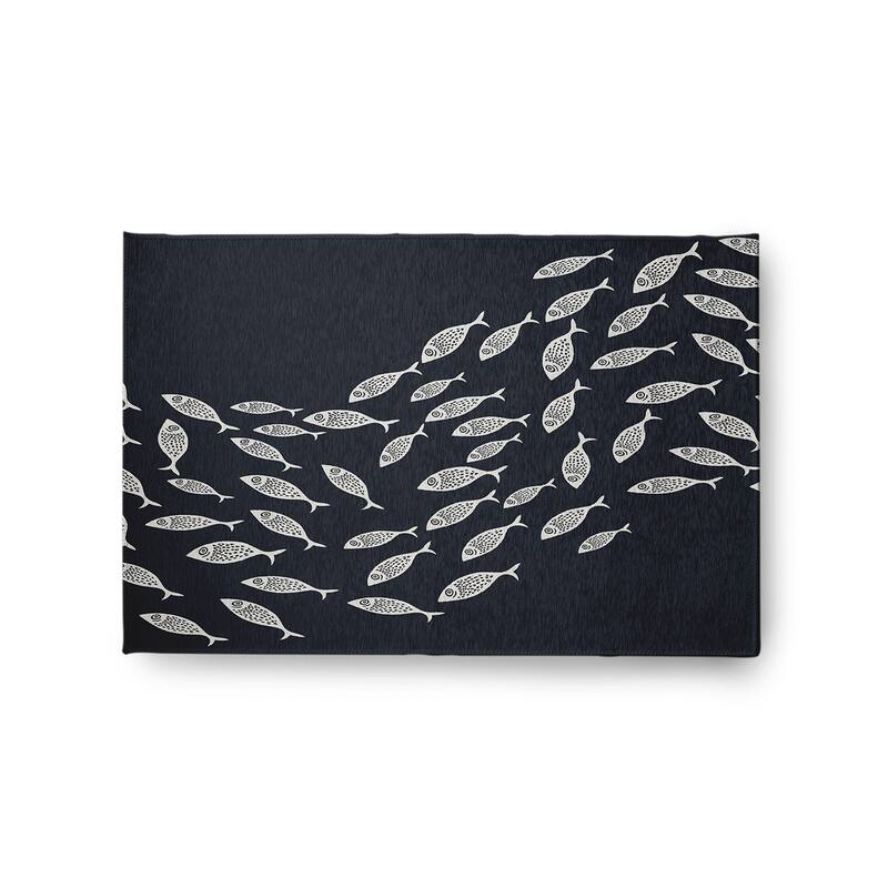 Escuela Nautical Indoor/Outdoor Rug - Shark Blue and White - 2' x 3'