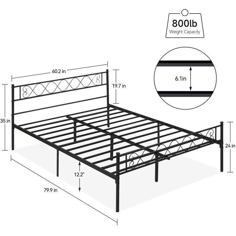 Black Metal Bed Frame with Headboard